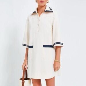 Tuckernuck Pomander Place Cream and Navy Gardenia Hart Women's Shirt Dress
